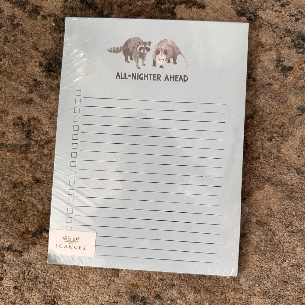 1Canoe2 All-Nighter Ahead Raccoon Opossum Checklist Notepad 52 Pages New